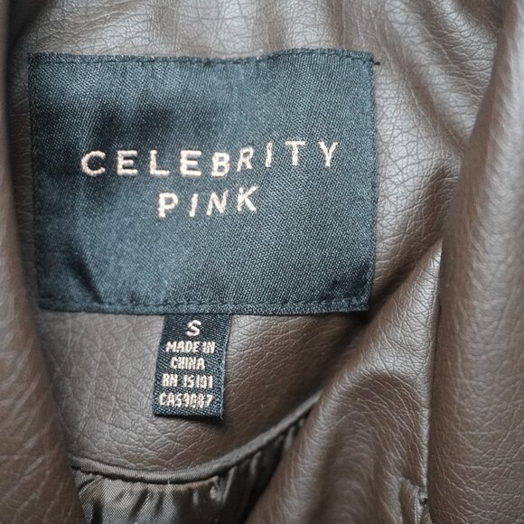Celebrity Pink Juniors Womens Brown Faux Leather Moto Jacket Size Small - Picture 8 of 8